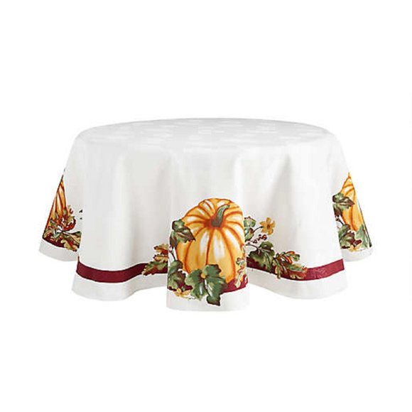 new PUMPKIN BORDER 70" Round Damask Thanksgiving Harvest Tablecloth (Seats 4-6) - Picture 4 of 5